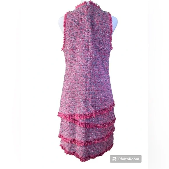 Worth NewYork Multicolored Pink Tweed Fully Lined Sheath Dress w/Fringe (Size 6) - Picture 2 of 11